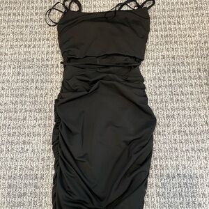 Girls' Black Ruched Spaghetti-Strap Formal Dress
